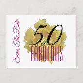 Gele Cactus Bloem 50 en Fabulous Save The Date Aankondigingskaart (Voorkant)