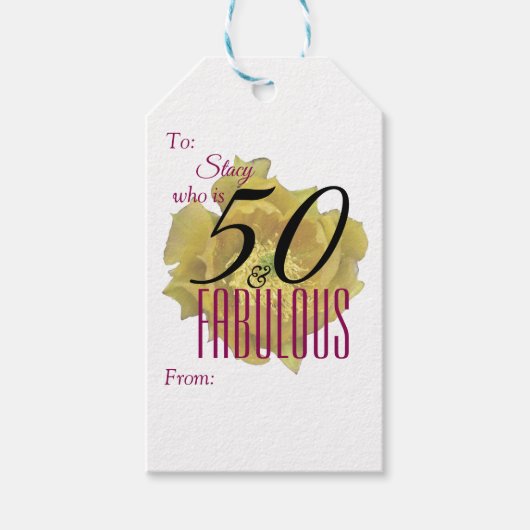 Gele Cactus Bloem 50 en Fabulous Verjaardag Cadeaulabel (Voorkant)