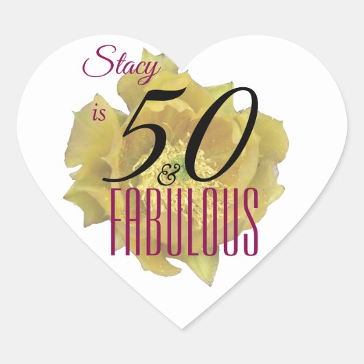 Gele Cactus Bloem 50 en Fabulous Verjaardag Hart Sticker (Voorkant)