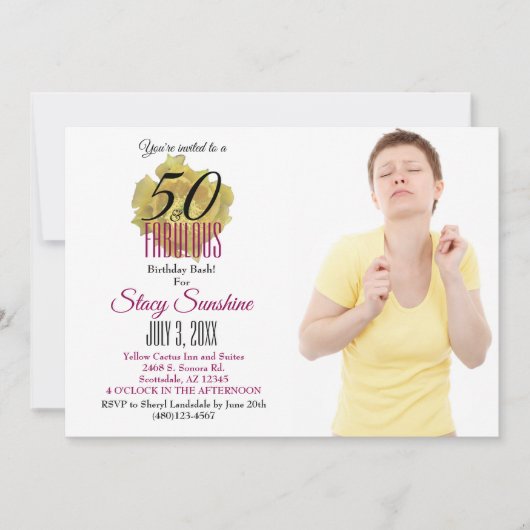 Gele Cactus Bloem 50 en Fabulous Verjaardag Kaart (Voorkant)