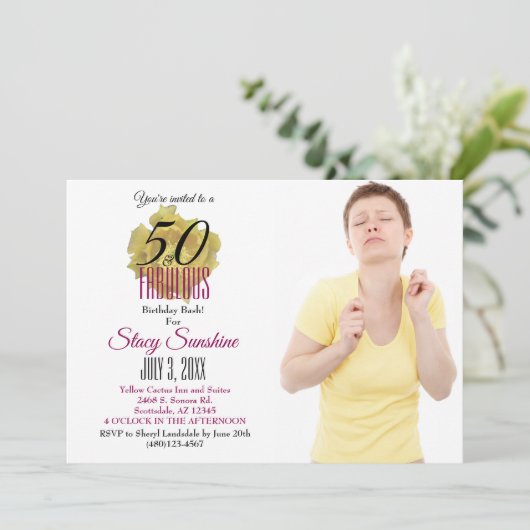 Gele Cactus Bloem 50 en Fabulous Verjaardag Kaart (Staand voorkant)