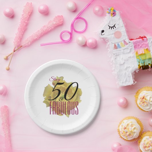 Gele Cactus Bloem 50 en Fabulous Verjaardag Papieren Bordje (Feest)