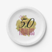 Gele Cactus Bloem 50 en Fabulous Verjaardag Papieren Bordje (Voorkant)