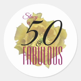 Gele Cactus Bloem 50 en Fabulous Verjaardag Ronde Sticker