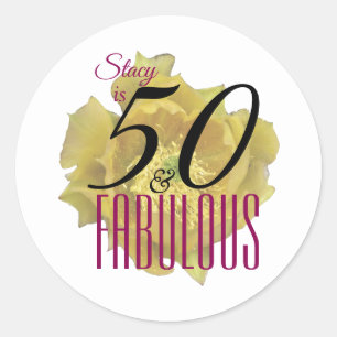 Gele Cactus Bloem 50 en Fabulous Verjaardag Ronde Sticker