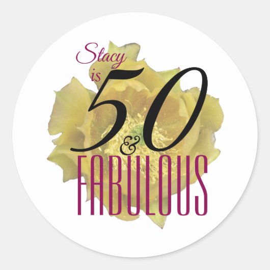 Gele Cactus Bloem 50 en Fabulous Verjaardag Ronde Sticker (Voorkant)