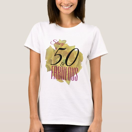 Gele Cactus Bloem 50 en Fabulous Verjaardag T-shirt (Voorkant)