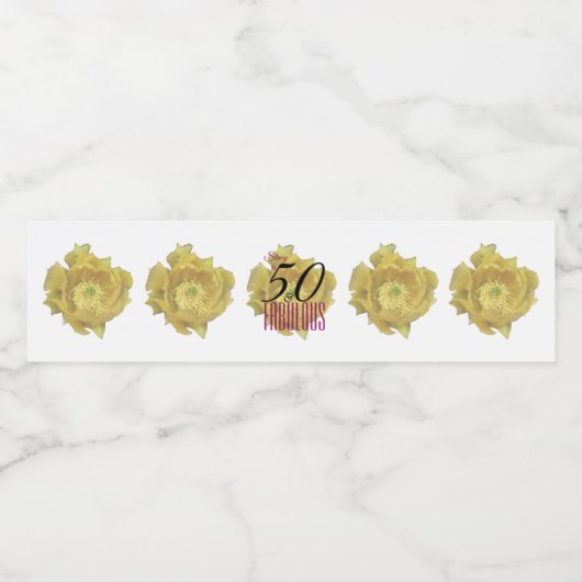Gele cactus bloem / 50 en Fabulous verjaardag Waterfles Etiket (Enkel label)