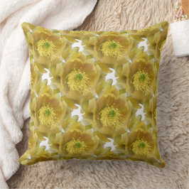 Gele Cactus Bloem Herhalend Patroon op Wit 1 Kussen