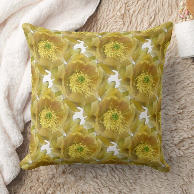 Gele Cactus Bloem Herhalend Patroon op Wit 1 Kussen (Deken)