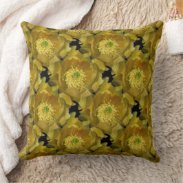 Gele Cactus Bloem Herhalend Patroon op Zwart 1 Kussen