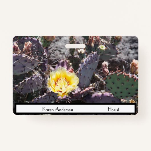 Gele cactus bloem in de lente badge (Voorkant)