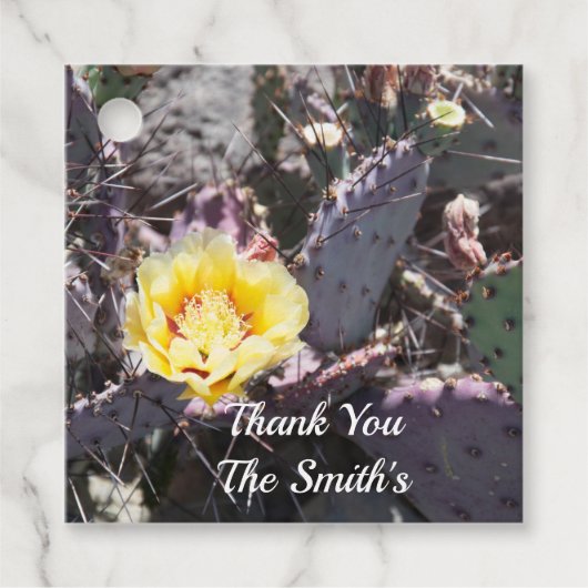 Gele cactus bloem in de lente bedankjes labels (Voorkant)