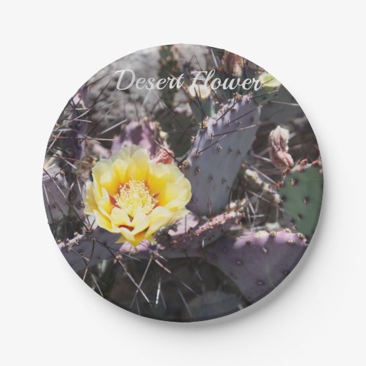 Gele cactus bloem in de lente papieren bordje (Voorkant)