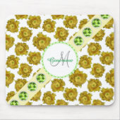 Gele Cactus Bloemen op Wit, Edelstenen & Parels Muismat (Voorkant)