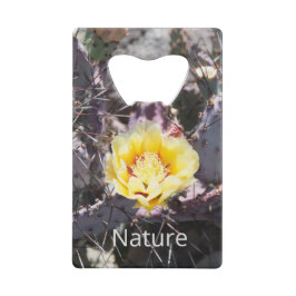 Gele cactusbloem in de lente creditkaart flessenopener