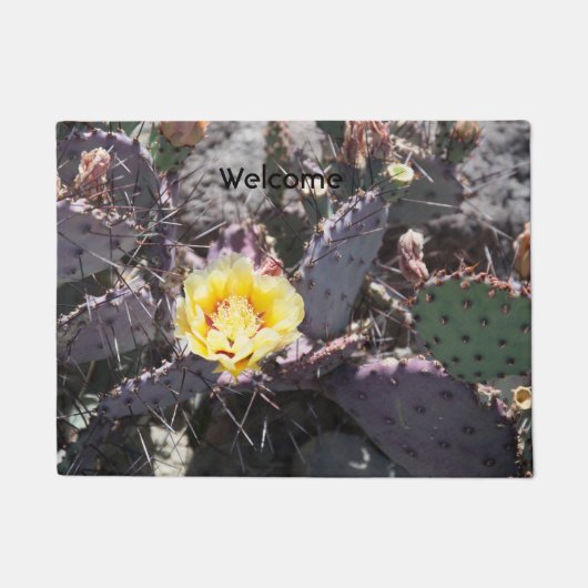 Gele cactusbloem in de lente deurmat (Voorkant)