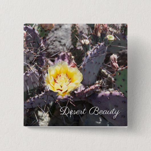 Gele cactusbloem in de lente vierkante button 5,1 cm (Voorkant)