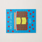 Gele cake en kersen: Blauwgroen Legpuzzel (Horizontaal)