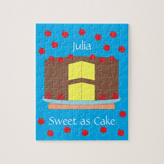 Gele cake en kersen: Blauwgroen Legpuzzel (Verticaal)