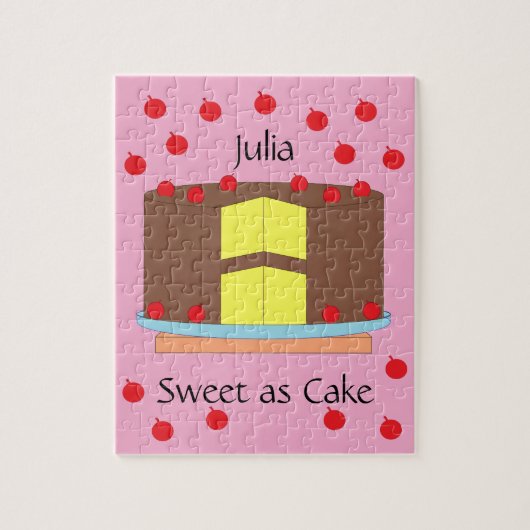 Gele cake en kersen: Roze Legpuzzel (Verticaal)