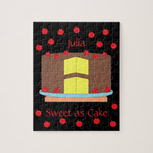 Gele cake en kersen: Zwart Legpuzzel