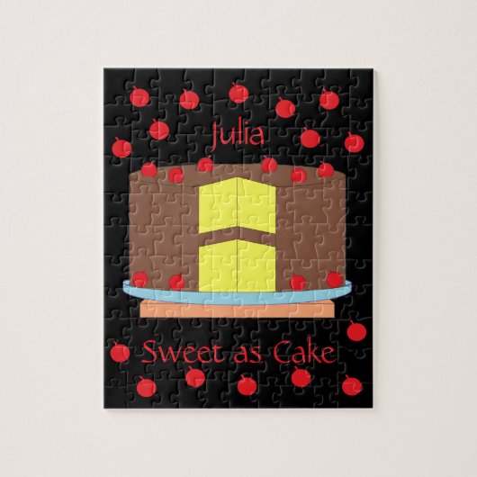 Gele cake en kersen: Zwart Legpuzzel (Verticaal)