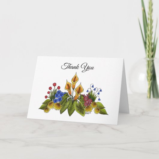 Gele Calla Lelies Bloementuin Doodle Scene Bedankkaart (Voorkant)