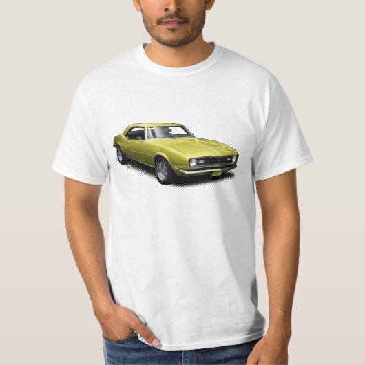 Gele Camaro op White T-Shirt (Voorkant)