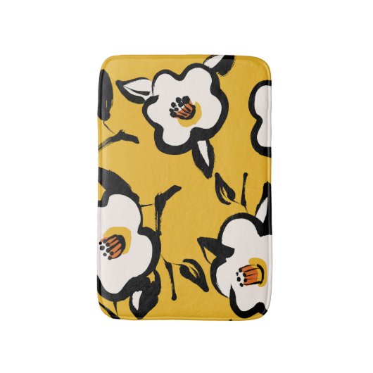 Gele Camellia, schetsmatig bloemig . Badmat (Voorkant Verticaal)