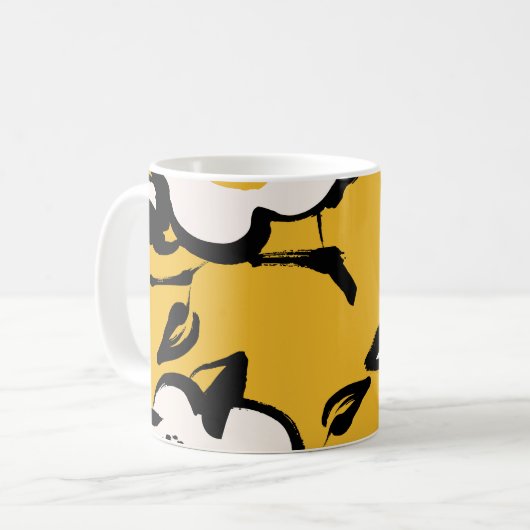 Gele Camellia, schetsmatig bloemig . Koffiemok (Voorkant links)