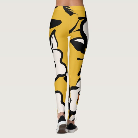 Gele Camellia, schetsmatig bloemig . Leggings (Achterkant)