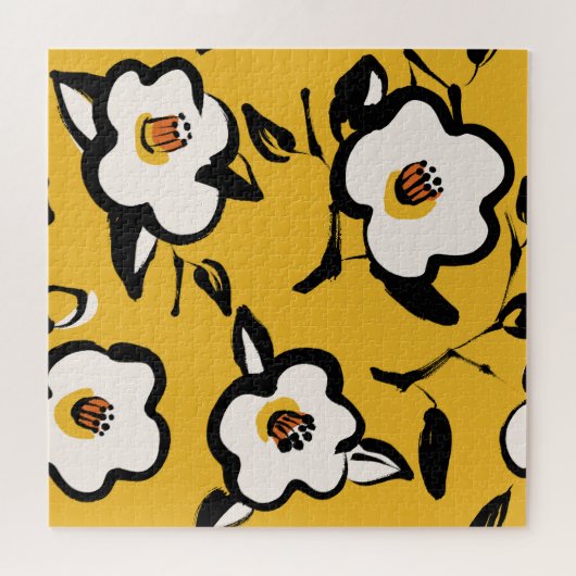 Gele Camellia, schetsmatig bloemig . Legpuzzel (Horizontaal)