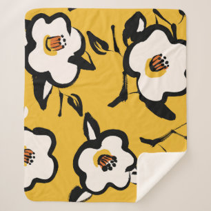 Gele Camellia, schetsmatig bloemig . Sherpa Deken