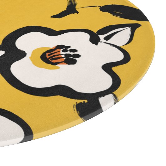 Gele Camellia, schetsmatig bloemig . Snijplank (Hoek)