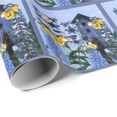 Gele Canarische Eilanden en Larkspur Tuin met Bird Cadeaupapier (Rol Hoek)