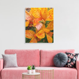 Gele Canna lelie met rode spikkels bloem Canvas Afdruk