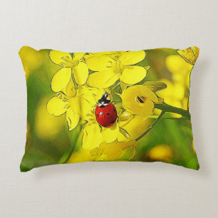 Gele Canola Bloem Succes Rood lieveheersbeestje Decoratief Kussen