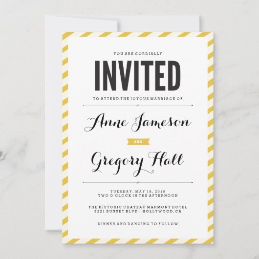 Gele Carnival Stripes Moderne Weddenschap Kaart (Voorkant)