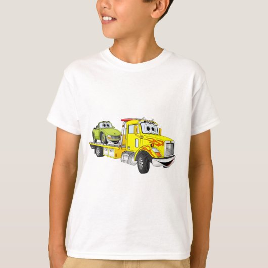 Gele Cartoon Flatbed Tow Truck T-shirt (Voorkant)