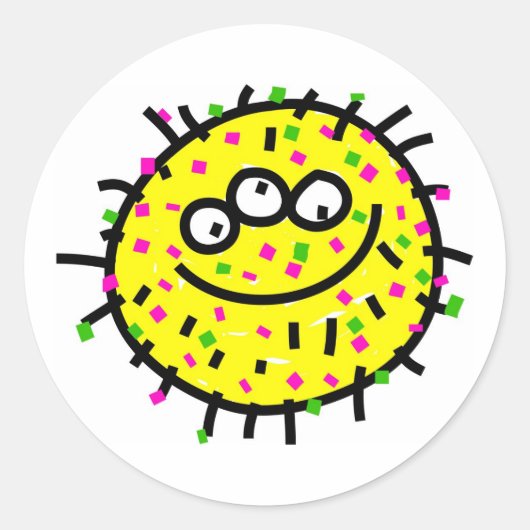 Gele Cartoon Germ Ronde Sticker (Voorkant)