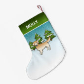 Gele Cartoon Golden Retriever in Winter & Name Kleine Kerstsok (Achterkant (Hangend))