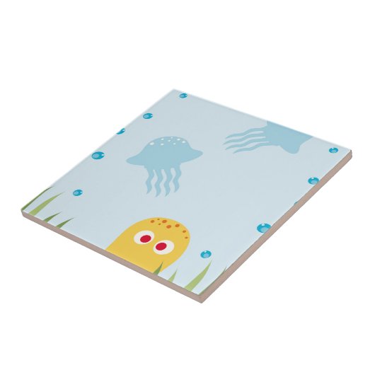 Gele Cartoon Octopus Tegeltje (Zijkant)