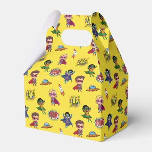 Gele Cartoon Superhero Comic Pattern Favor Box Bedankdoosjes (Voorkant Zijde)