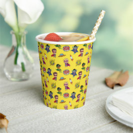 Gele Cartoon Superhero Comic Pattern Paper Cup Papieren Bekers