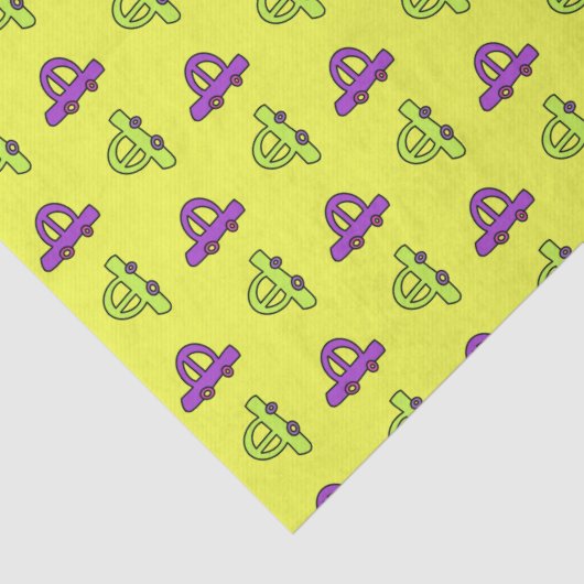 Gele Cartoons auto's Tissuepapier (Detail)