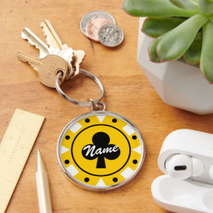 Gele casinopoker chip sleutelhanger met naam
