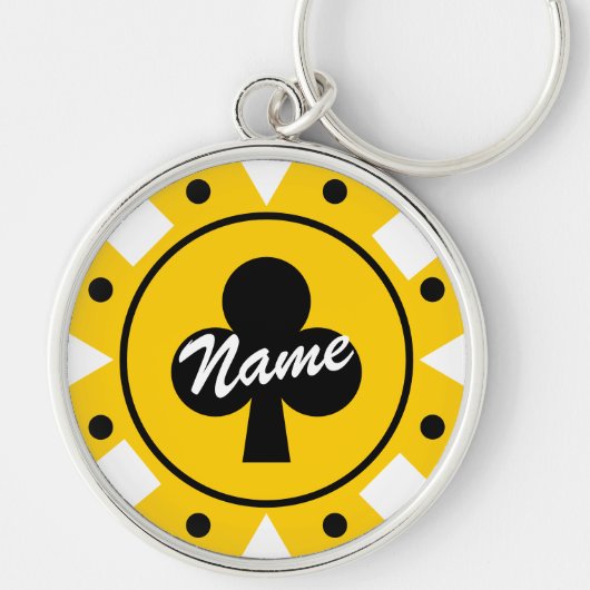 Gele casinopoker chip sleutelhanger met naam (Voorkant)