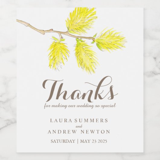 Gele catkins bruiloft aangepaste wijn labels wijn etiket (Enkel label)