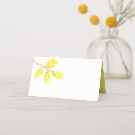 Gele catkins waterverf bruiloft plaats kaarten plaatskaartje (Voorkant)